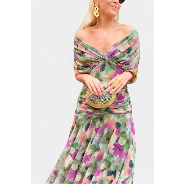 Women's Elegant Off-Shoulder Wedding Guest Dress | Maxi