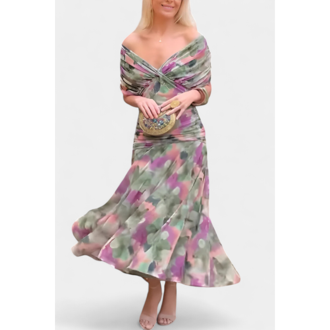 Women's Elegant Off-Shoulder Wedding Guest Dress | Maxi