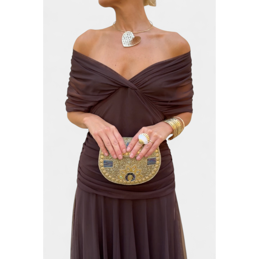 Women's Elegant Off-Shoulder Wedding Guest Dress | Maxi