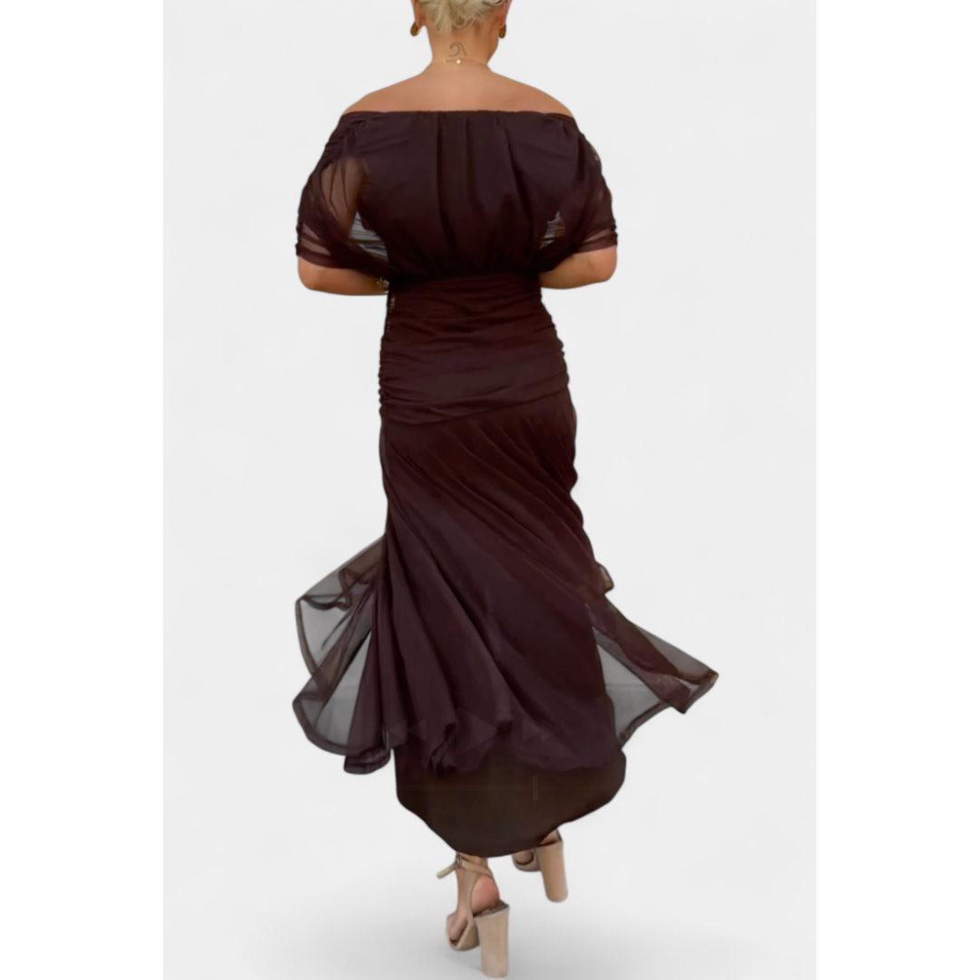 Women's Elegant Off-Shoulder Wedding Guest Dress | Maxi