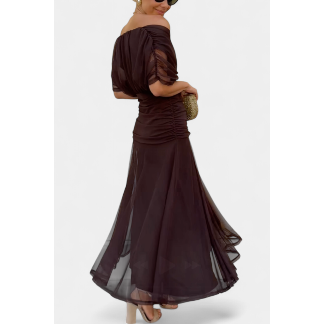Women's Elegant Off-Shoulder Wedding Guest Dress | Maxi