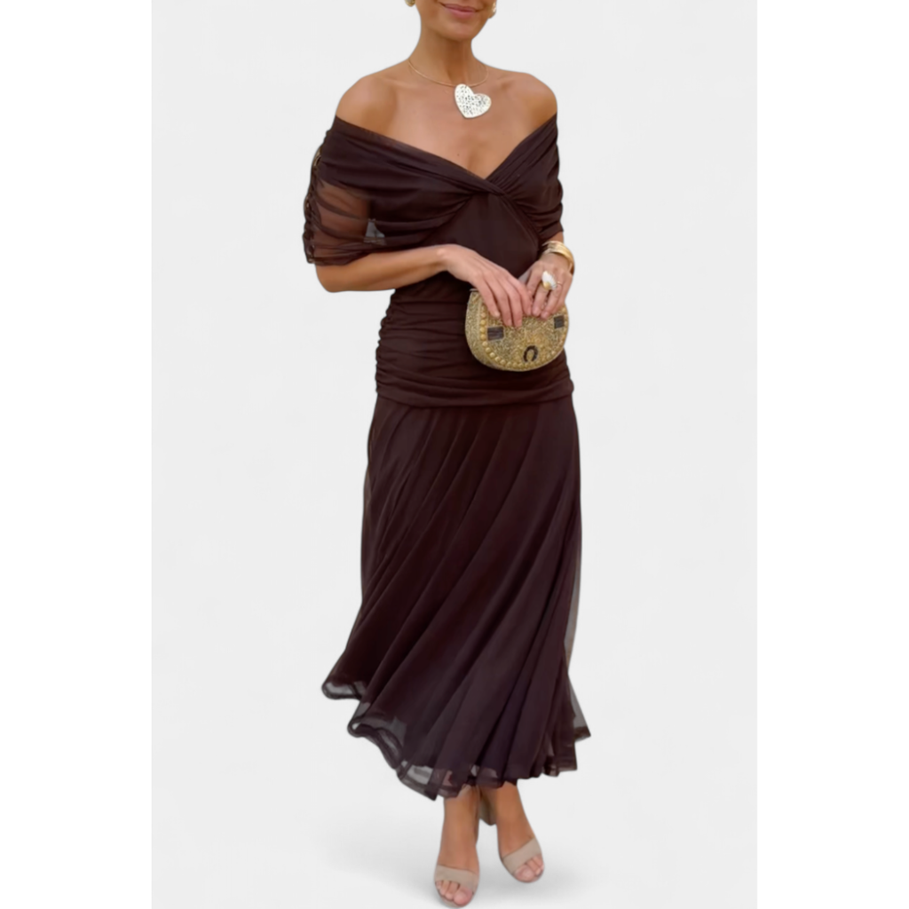 Women's Elegant Off-Shoulder Wedding Guest Dress | Maxi
