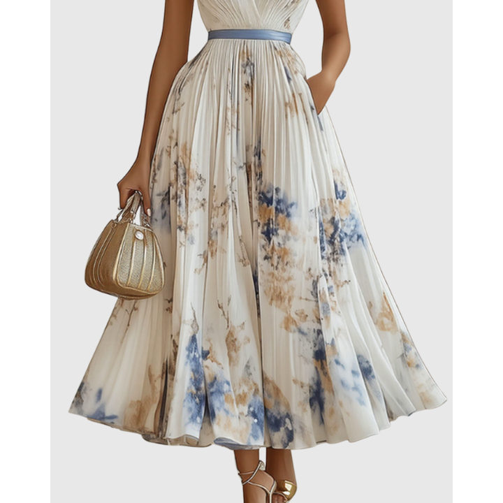 Women's Elegant Floral A-Line Pleated Wedding Guest Dress | Midi