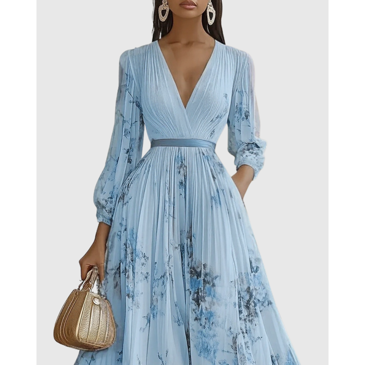 Women's Elegant Floral A-Line Pleated Wedding Guest Dress | Midi