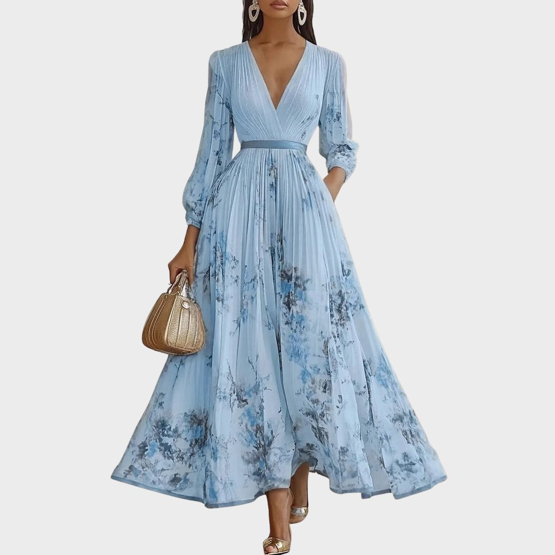 Women's Elegant Floral A-Line Pleated Wedding Guest Dress | Midi