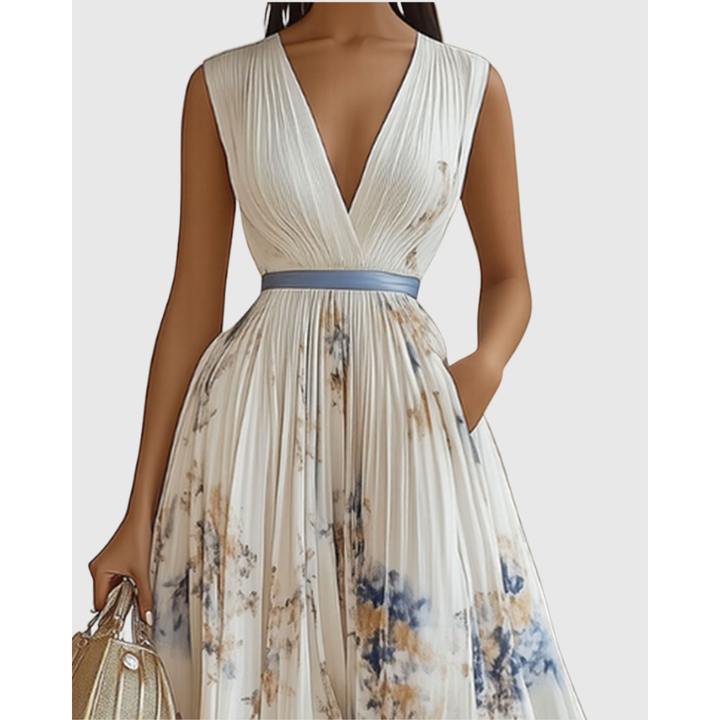 Women's Elegant Floral A-Line Pleated Wedding Guest Dress | Midi