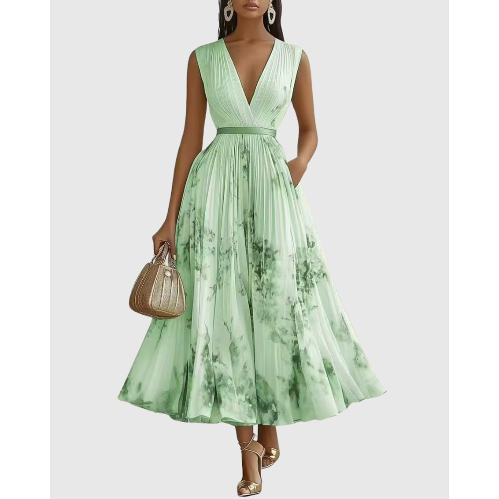 Women's Elegant Floral A-Line Pleated Wedding Guest Dress | Midi
