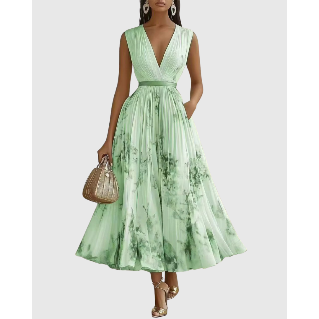 Women's Elegant Floral A-Line Pleated Wedding Guest Dress | Midi