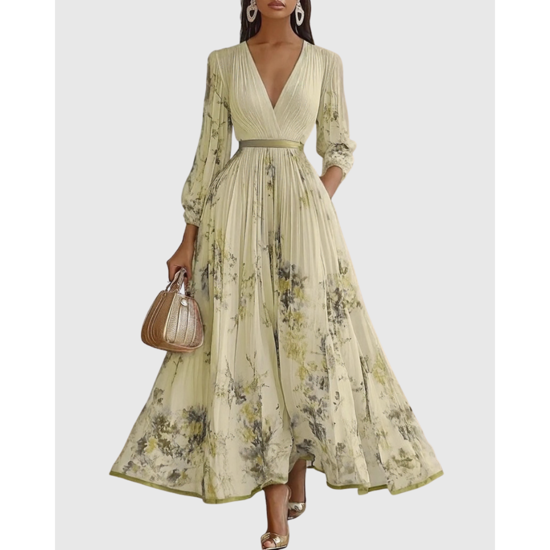 Women's Elegant Floral A-Line Pleated Wedding Guest Dress | Midi