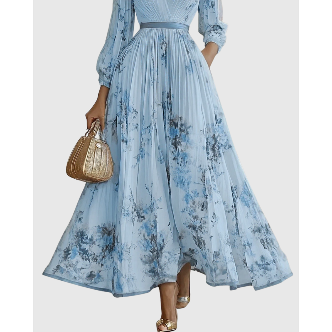 Women's Elegant Floral A-Line Pleated Wedding Guest Dress | Midi