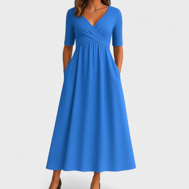 Women's Elegant V-Neck Evening Dress | Midi