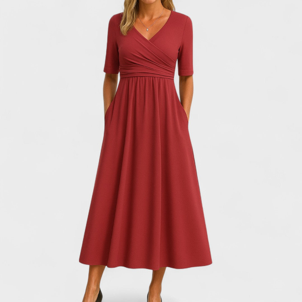 Women's Elegant V-Neck Evening Dress | Midi