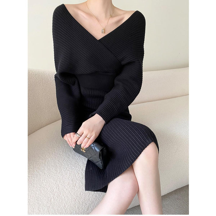 Women’s Slim-Fit Ribbed Knit Wrap Dress | Midi
