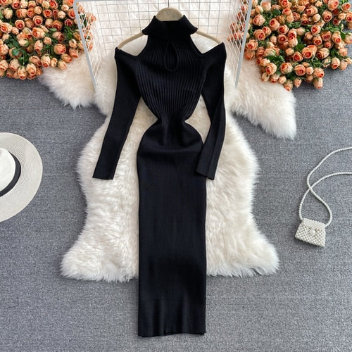 Women’s Knit Halter-Neck Cut-Out Dress | Midi