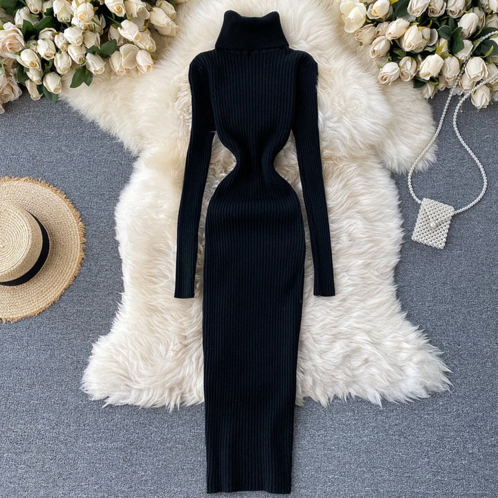 Women’s Turtleneck Ribbed Knit Dress | Maxi