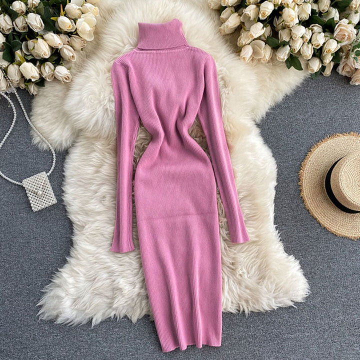Women’s Turtleneck Ribbed Knit Dress | Maxi