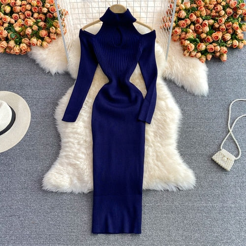 Women’s Knit Halter-Neck Cut-Out Dress | Midi