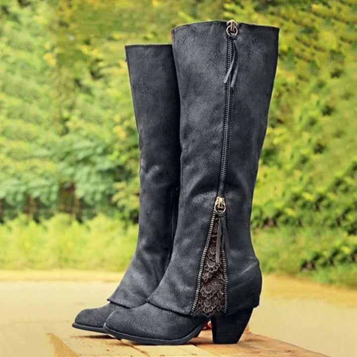Women's Heel Western Knee High Boots | Zip