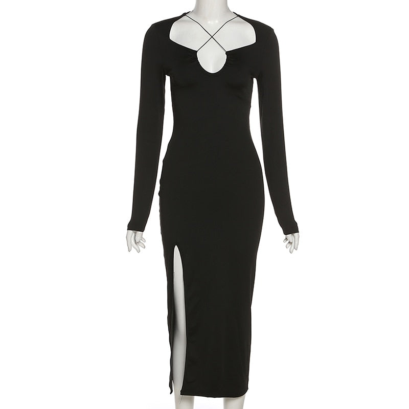 Women’s Crossed Neckline Bodycon Dress | Maxi