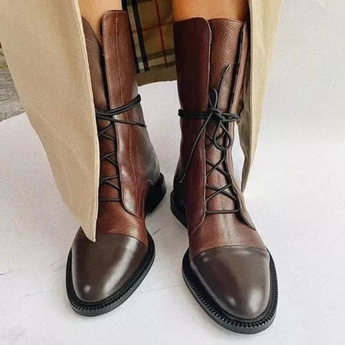 Women's Flat Knee High Boots | Lace Up