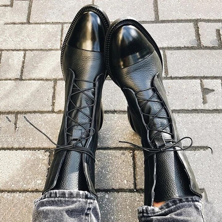 Women's Flat Knee High Boots | Lace Up