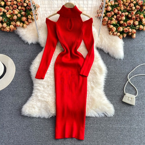Women’s Knit Halter-Neck Cut-Out Dress | Midi