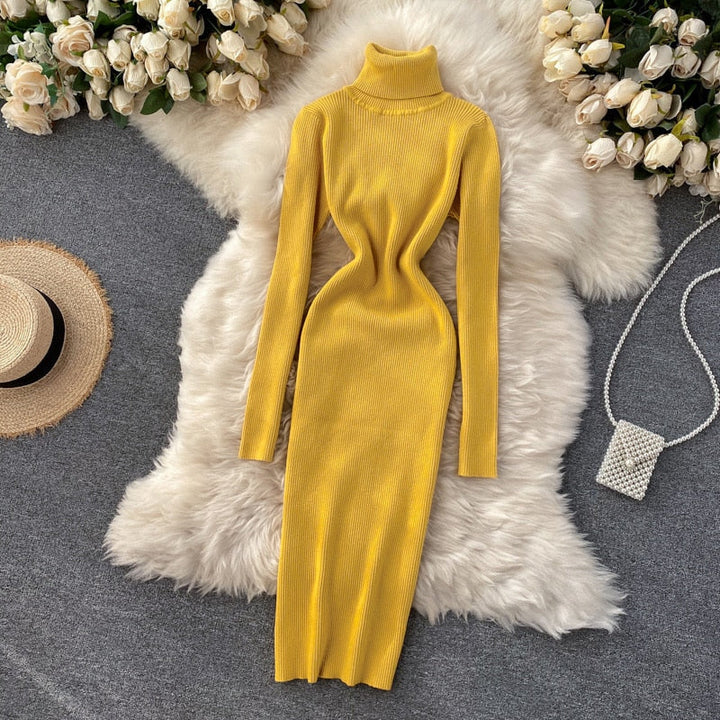 Women’s Turtleneck Ribbed Knit Dress | Maxi