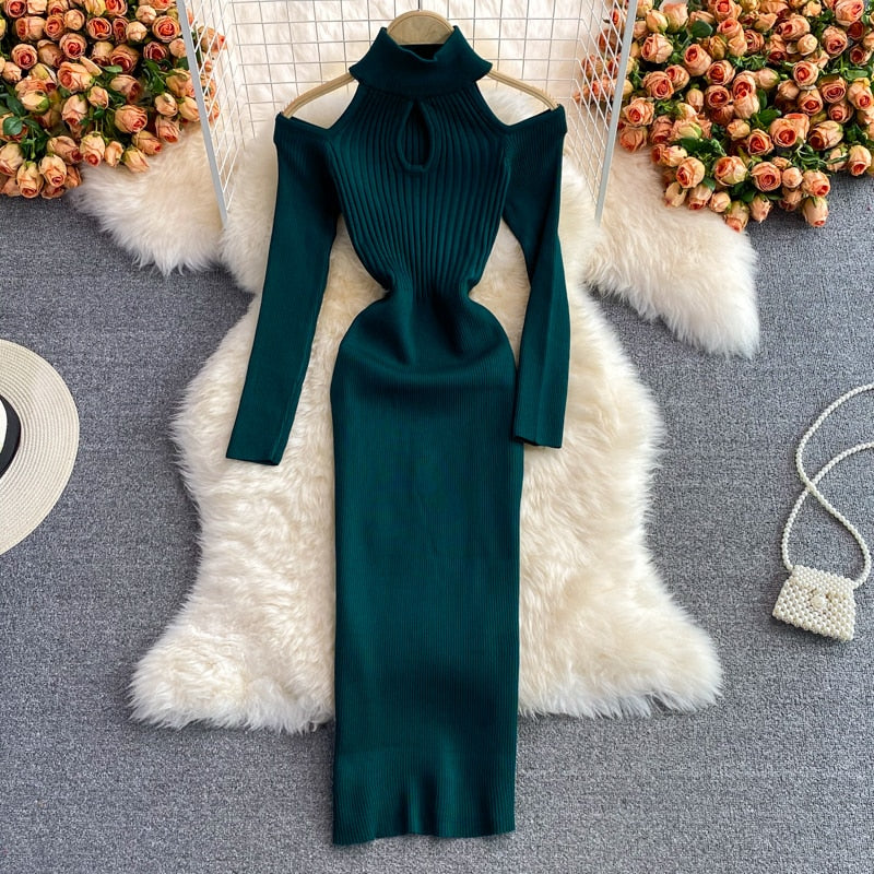 Women’s Knit Halter-Neck Cut-Out Dress | Midi