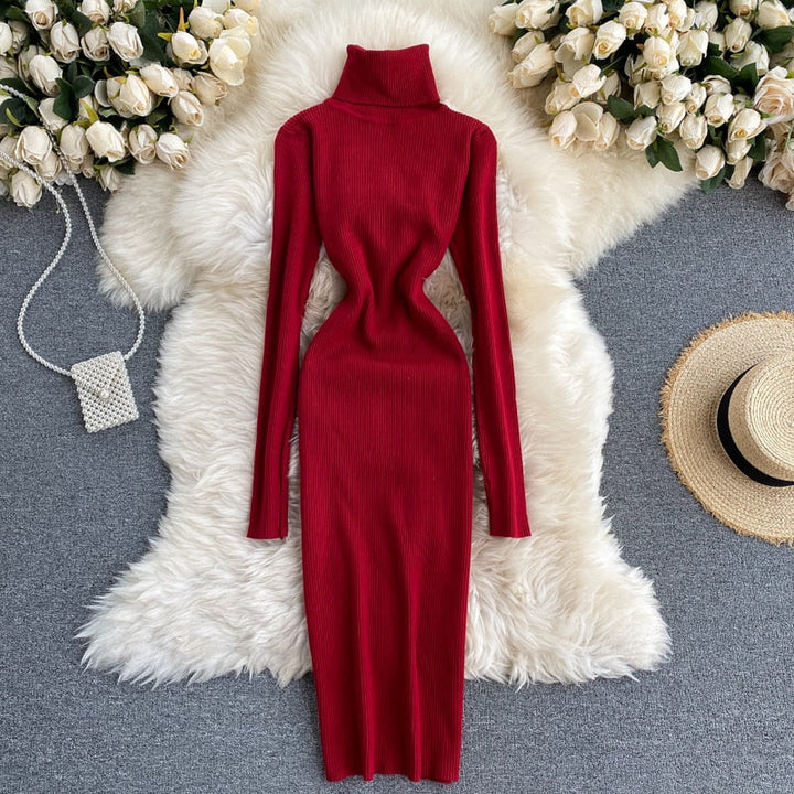 Women’s Turtleneck Ribbed Knit Dress | Maxi
