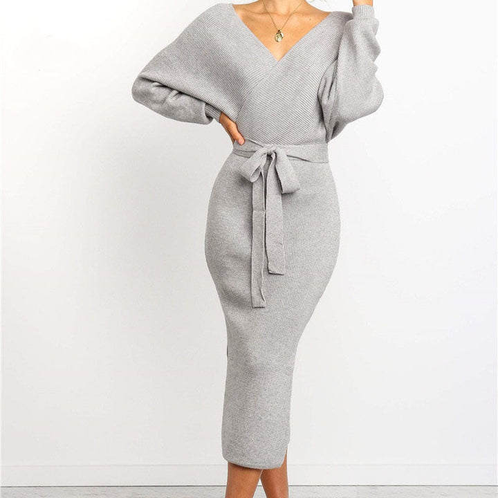 Women’s Knitted Wrap Dress with Tie Belt | Midi