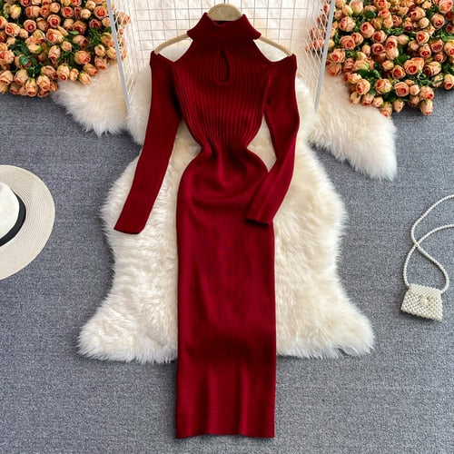 Women’s Knit Halter-Neck Cut-Out Dress | Midi