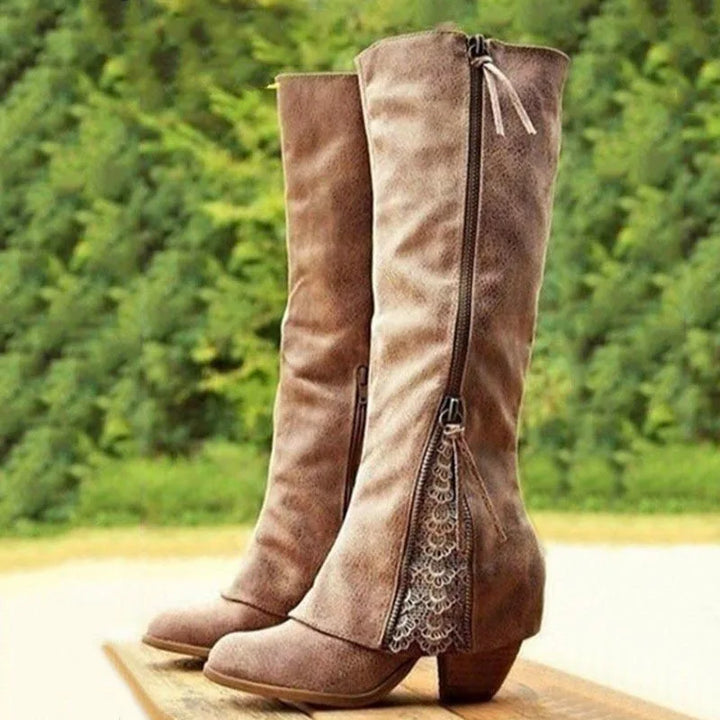 Women's Heel Western Knee High Boots | Zip
