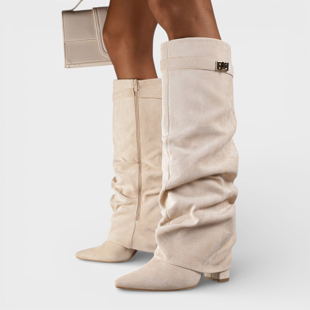 Women's Slouch Pointed Toe Knee High Boots | Heel