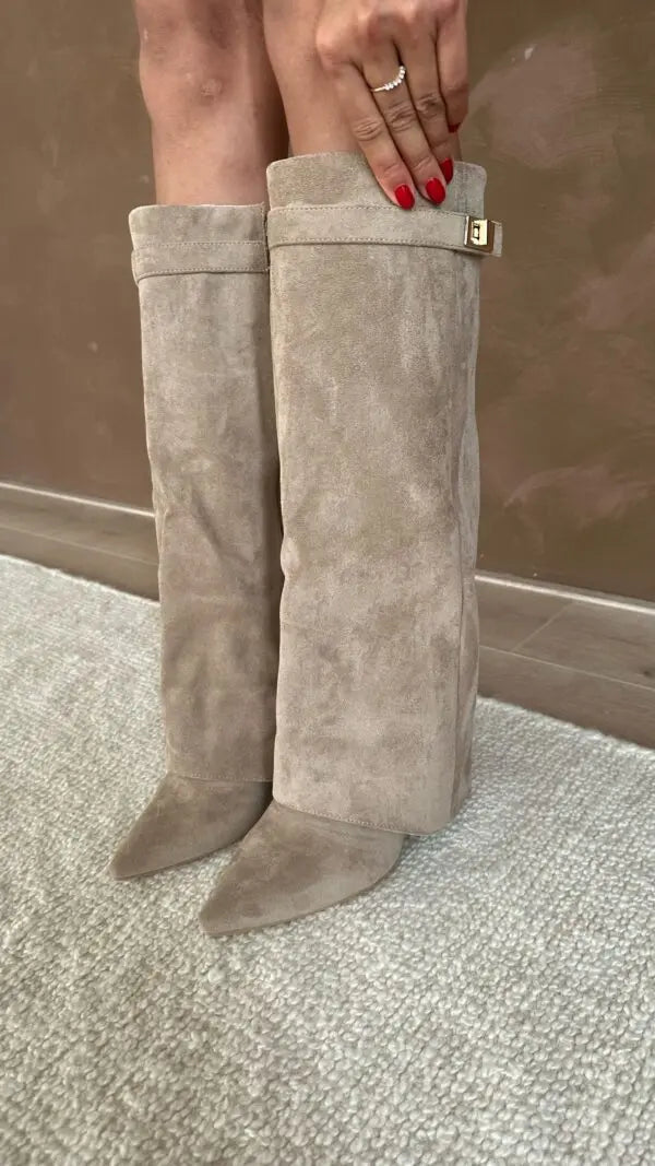 Women’s Heel Pointed Toe Knee High Boots | Fold Over