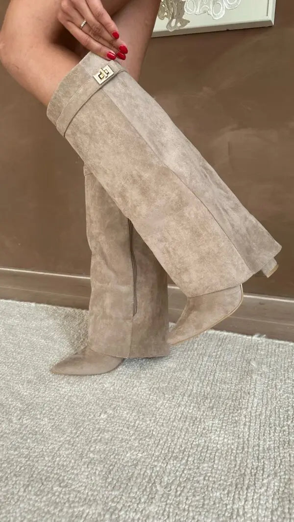 Women’s Heel Pointed Toe Knee High Boots | Fold Over