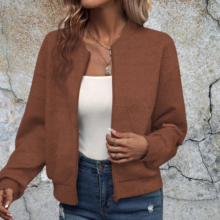 Women’s Casual Textured Bomber Jacket | Ribbed Collar