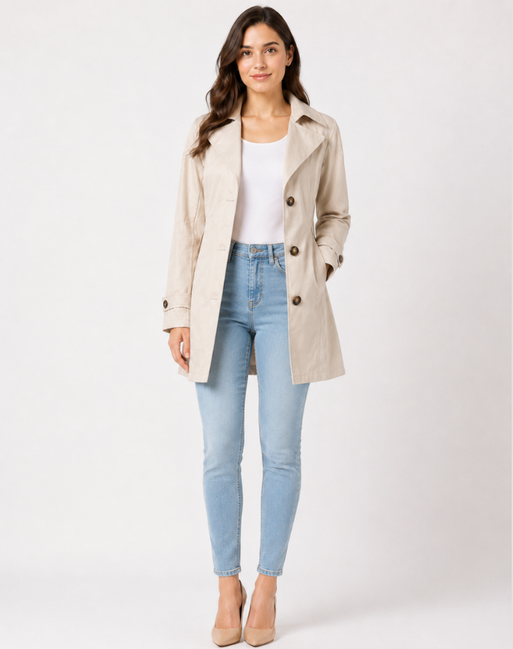 Women's Button Down Belted Trench Coat | Short