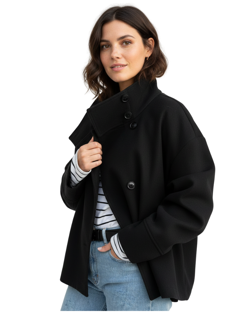 Women's Funnel Neck Button Up Cropped Jacket | Winter