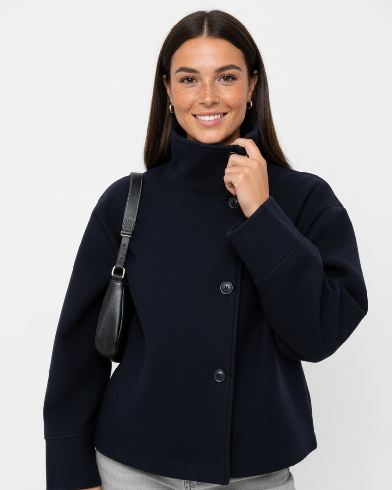 Women's Funnel Neck Button Up Cropped Jacket | Winter