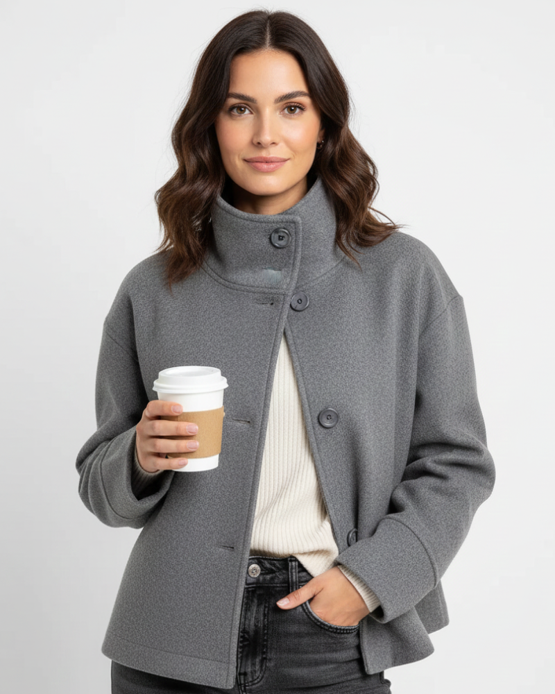 Women's Funnel Neck Button Up Cropped Jacket | Winter