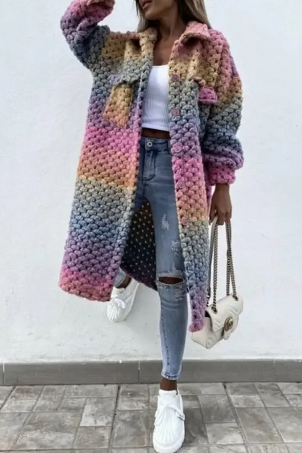 Women's Long Chunky Knitted Cardigan | Collar