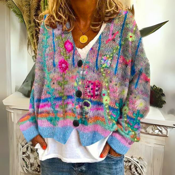 Women's Knitted Printed Sweater | Button Down