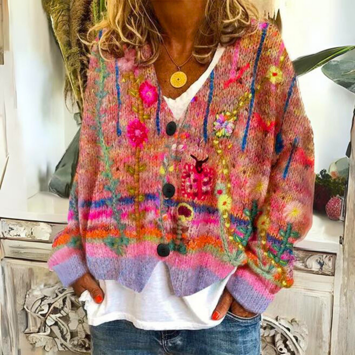 Women's Knitted Printed Sweater | Button Down