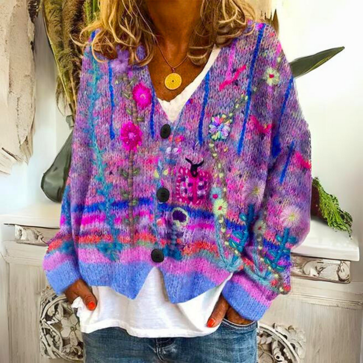Women's Knitted Printed Sweater | Button Down