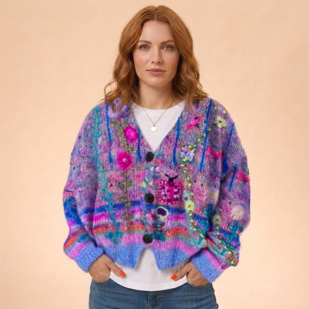 Women's Knitted Printed Sweater | Button Down