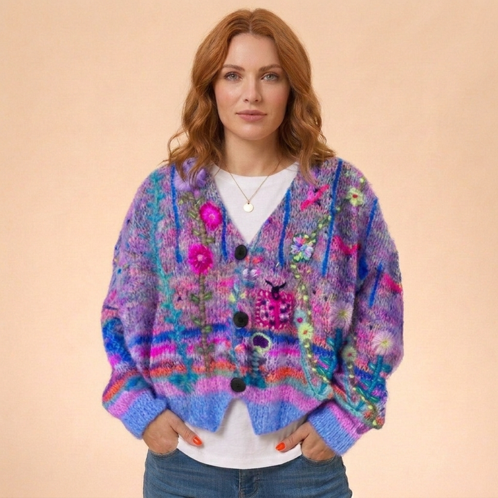 Women's Knitted Printed Sweater | Button Down