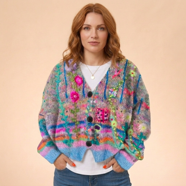 Women's Knitted Printed Sweater | Button Down