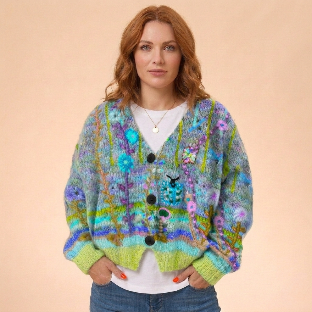 Women's Knitted Printed Sweater | Button Down