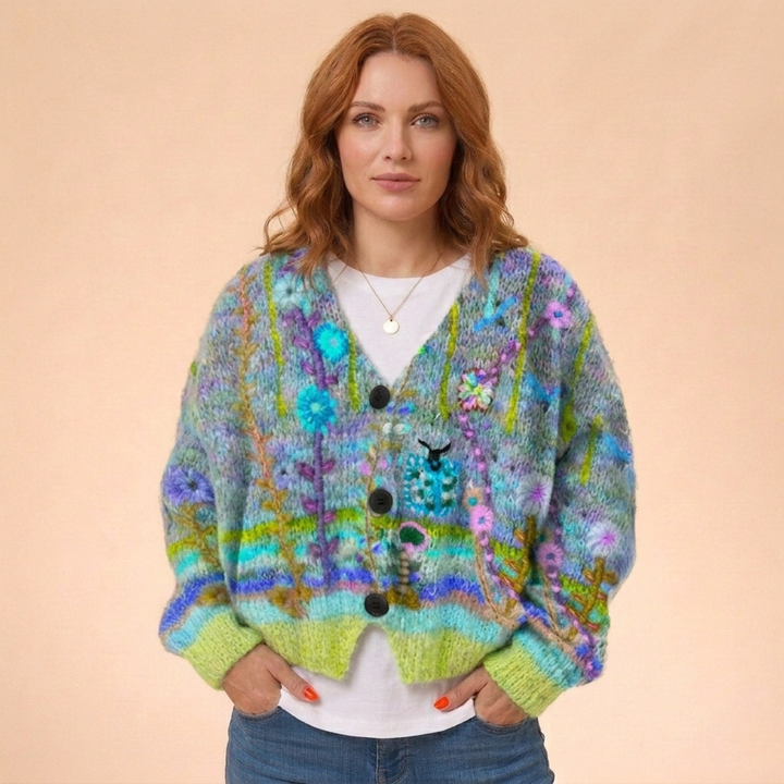 Women's Knitted Printed Sweater | Button Down