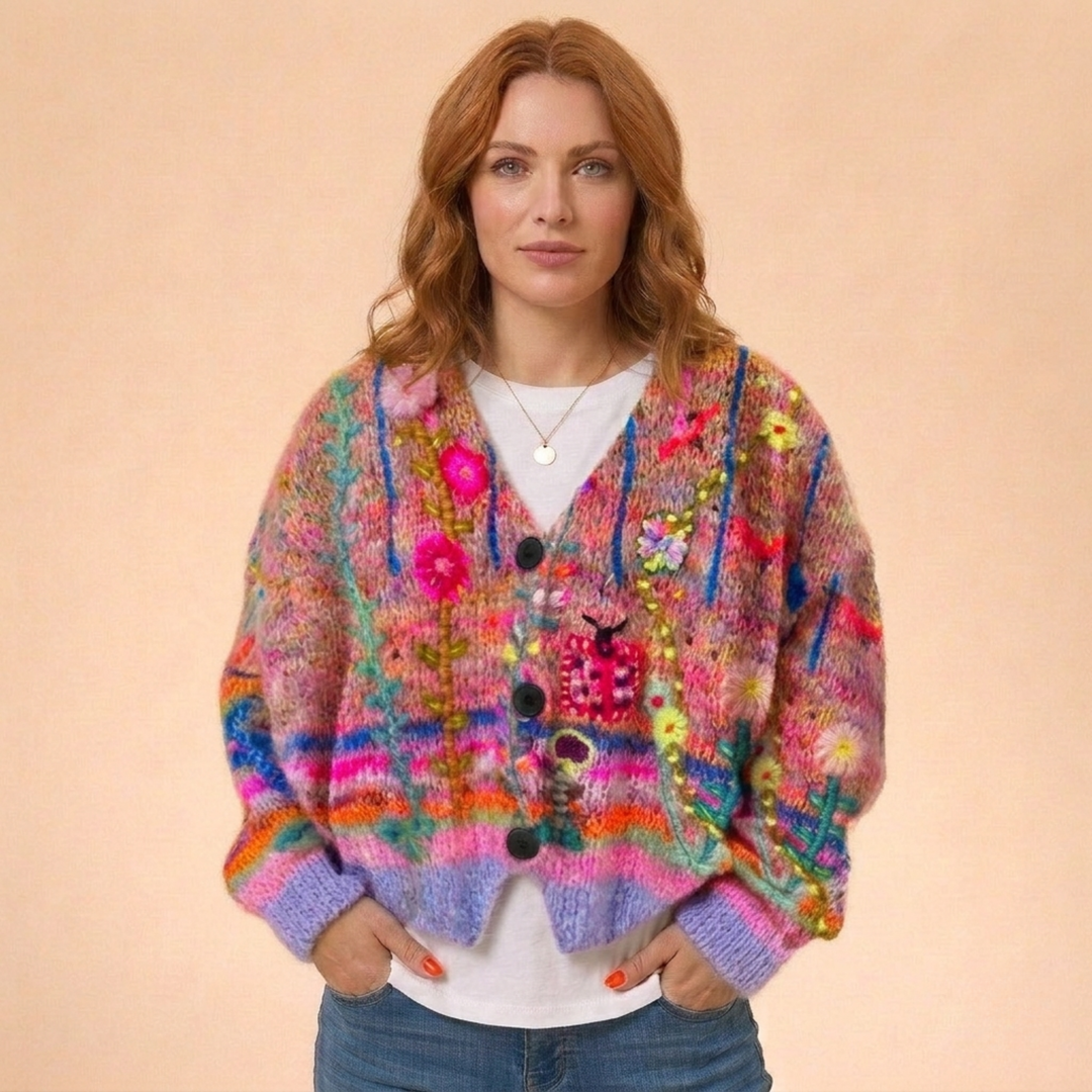 Women's Knitted Printed Sweater | Button Down